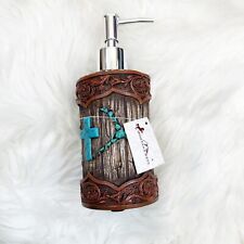 Montana West Wood Like Tooled Leather Resin Bunkhouse Soap Lotion Pump Dispenser picture
