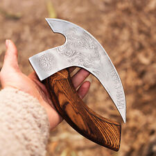 HANDMADE DECORATIVE Viking Pizza Cutter Axe LARGE ULU KNIFE WITH SHEATH picture