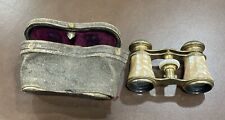 Vtg Antique French Opera Glasses Brass Mother Of Pearl w/ Case picture