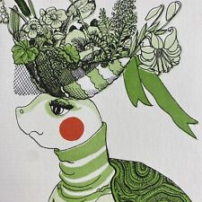 Vintage Mid Century Greeting Card Birthday Anthropomorphic Turtle W/ Flower Hat picture