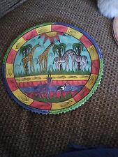 Penzo African Art Plate 12” Zimbabwe Hand Painted Signed 1998 Zebras Camels picture