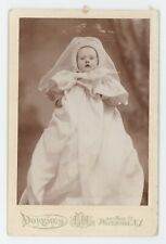 Antique c1880s Cabinet Card Cute Baby White Dress Bonnet and Veil Paterson, NJ picture