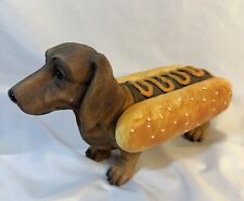 Weiner Hot Dog Dachshund In A Bun Figurine Doggie Pup Statue 12X7” Mustard Top picture