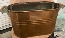 Antique Copper Wash Tub/Boiler WITH  Lid Wood Handles 28 x 14 x 13 picture