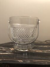 Vintage 1950s Glass Ice Bucket Diamond Point Hammered Metal Handle picture