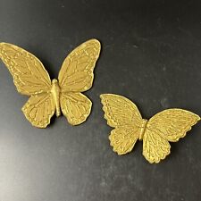 2 Vintage MCMlXXI Homco Gold Butterflies Made USA Wall Hanging Plaques Boho MCM picture