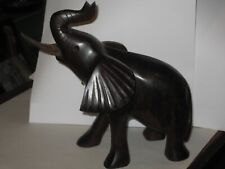 Vintage Wooden Elephant Statue Hand Carved Solid Wood (10 x 8 in.)  2 lb 8 oz. picture