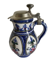 VINTAGE Pottery ORIGINAL KECK Keramik GOLDMEDAILLE 1987 BLUE PITCHER PEWTER LID picture