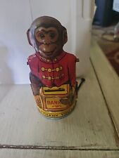 ANTIQUE VINTAGE 1940's J. CHEIN CO. MECHANICAL MONKEY TIPPING HAT TIN LITHO BANK picture