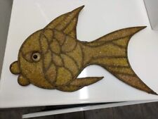 Vtg. MCM yellow chunky lucite wood framed fish wall hanging. picture