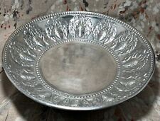 Large Vintage Acorn Pattern Ornate Rimmed Metal Serving Bowl Ribbed Underside  picture
