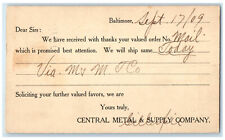 1909 Central Metal & Supply Company Baltimore Maryland MD Postal Card picture