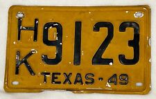 1949 Texas License Plate HK-9123 Yellow RARE Antique Vintage picture