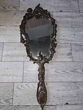 Antique Victorian Brass Cherub Hand Mirror Vanity  picture