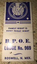 1950s-70s B.P.O.E. Lodge No. 969 Roswell New Mexico Matchcover picture
