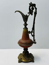 Antique Victorian French Brass Red Body Ornate Mantle Ewer Urn Lamp picture