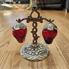 Vintage Ruby Red Glass Strawberry Hanging Salt and Pepper Shakers Japan picture