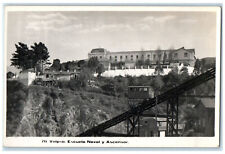 c1930's Escuela Naval y Ascensor Valparaiso Chile RPPC Photo Postcard picture