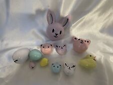 Vintage Easter Bunny Eggs Head Metal Jingle Bells Rabbits Pink White Lot 11 picture