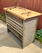Vintage Equipto 15 Drawer Metal Tool Cabinet Hardwood Work Top with dividers picture