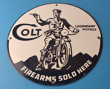 Vintage Colt Firearms Porcelain Pistols Guns Motorcycle Gas Service Pump Sign picture