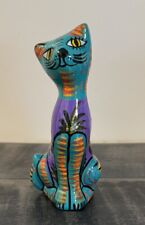 Talavera Hand painted Mexican Folk Art Pottery Cat Figurine 6 In Cozumel picture
