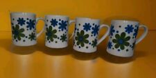 Vintage Mid Century Modern 1960s Floral Mugs Green and Blue Flowers/Hippie/Boho picture