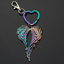Angel Wings Feathers Rainbow Neon Keychain Pendant Heart Shaped Key Ring Clip picture