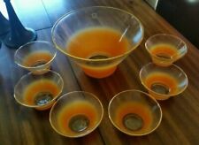 VINTAGE RETRO Handmade Orange  Colonial Glass  BOWL Salad Set 7 pieces picture