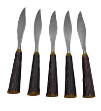 Vtg Retro Fleetwood Designs Steak Knives Stainless Steel Wood Handles Set Of 5 picture