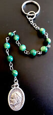 Vintage Catholic Green Glass Single Line Chaplet Silver Tone Pope Medal picture