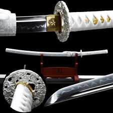Elegant Silver Dragon Functional Sword Clay Tempered T10 Japanese Samurai Katana picture