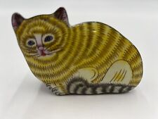 Vintage Enamel Yellow Tabby Cat Trinket Box picture