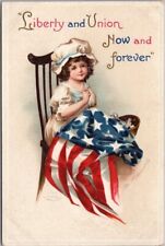 Vintage 1910s Artist-Signed CLAPSADDLE Fourth of July Postcard Girl w/ U.S. Flag picture