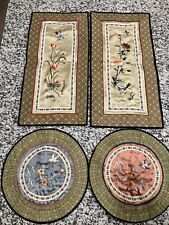 4 Asian Silk Embroidered Wall Hanging Birds Butterfly Flower picture