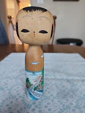 Vintage Wooden Japanese KOKESHI Doll 6 inches Signed Road & Sea Scenery picture