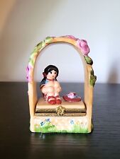 Vintage Rare Limoge  Peint Main Girl Under Floral Arch/Arbor Trinket Box picture