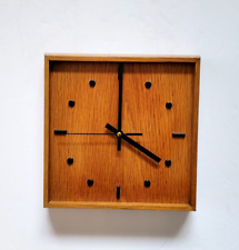 Vtg 60s Mid Century Modern MCM Solid Oak Wall Clock 9.25