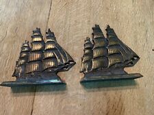 Vintage Clipper Ship Sail Boat Metal Bookends picture