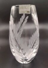 Mikasa  Flower Vase Cut Etched Crystal From Slovenia Wrapped Leaves W/Stickers picture