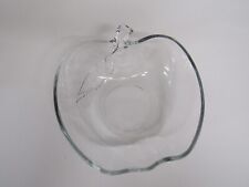 Vintage Apple-Shaped Clear Glass w/ Leaf Serving Bowl 9