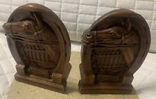 Vtg PAIR 30-40’s Burwood Ornawood Horse / Horse Shoe / Polo  Art Deco Bookends picture