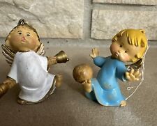 2 Vtg Angel Christmas Tree Ornaments Italy Cherubs -Bells & Playing Ball 2.5” T picture