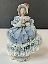 MZ Irish Dresden Blue Lace Porcelain Lady Figurine Charlotte Holding Fan 4