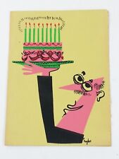 Vintage Mid Century Birthday Card Man Holding Cake picture