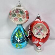 Vintage Blown Glass Indent Painted Ornaments Set of 2 Double Sided Indents 5.5