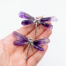 2PCS Natural Amethyst Dragonfly Crystal Purple Quartz Stone Gemstone Figurine picture
