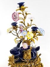 Rabbit Porcelain Candelabra on Bronze Base Flower Design Vintage French Decor picture