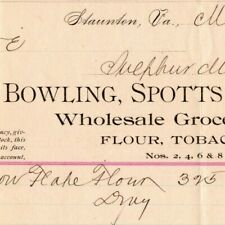 1894 Scarce Bowling, Spotts & Co Flour Cigars Billhead Letterhead Staunton, VA picture