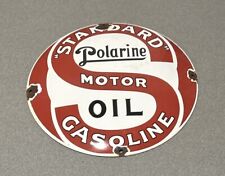 VINTAGE 12” DOMED POLARINE STANDARD PORCELAIN SIGN CAR GAS OIL TRUCK picture